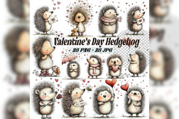Download Whimsical Valentine Hedgehog Clipart Set - Hedgehog clipart Collection