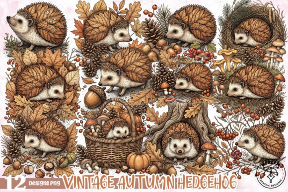 Download Vintage Autumn Hedgehog Clipart PNG - Hedgehog clipart Collection