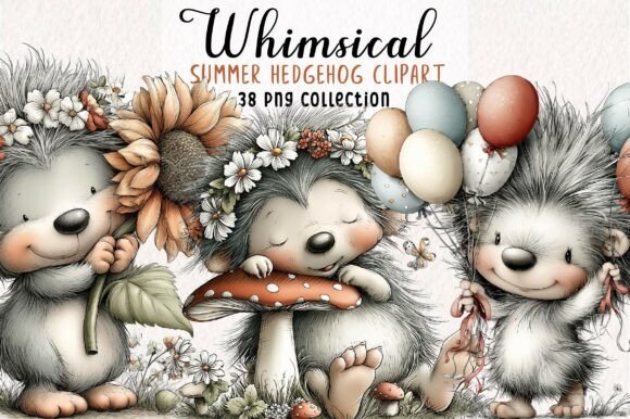 Download Whimsical Summer Hedgehog Clipart PNG - Hedgehog clipart Collection