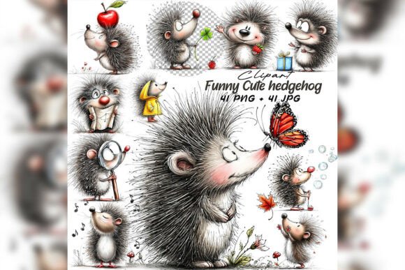 Download Whimsical Hedgehog Clipart Set - Hedgehog clipart Collection